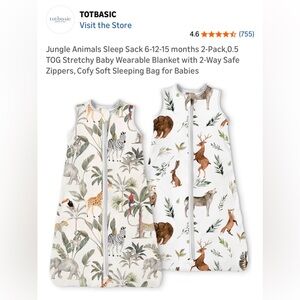 NWT TotBasic 2 Sleep Sacks 25-24 Mos Wearable Blankets For Babies (Animal Print)